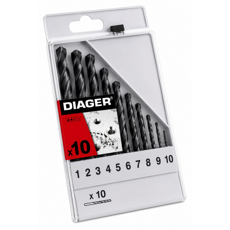 Набір свердел по металу 10 штук (1-10 мм) Diager HSS Standard