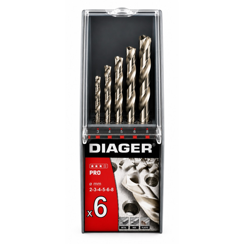 Набор сверл по металлу Diager HSS PRO 2-8 мм, 6 штук