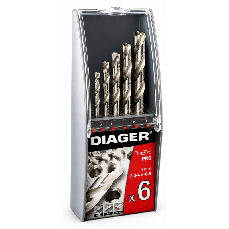 Набор сверл по металлу Diager HSS PRO 2-8 мм, 6 штук