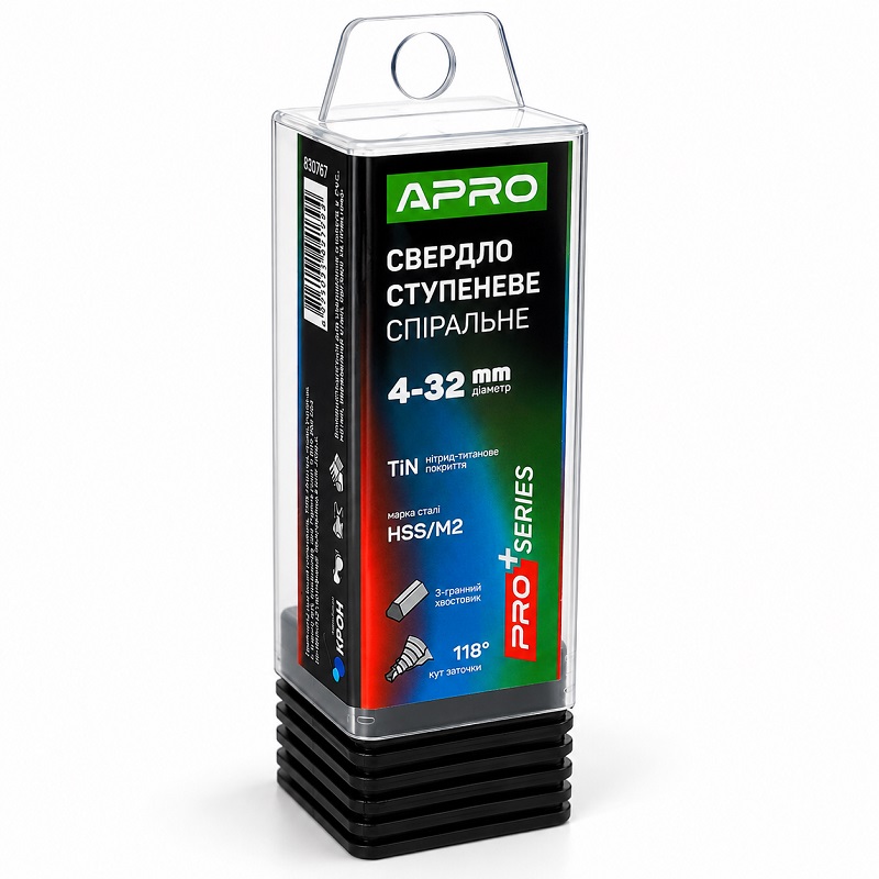 Свердло по металу ступінчасте спіральне 4-32 мм Apro Pro