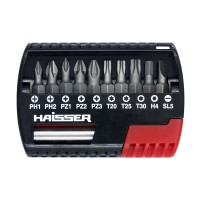 Набор бит Haisser (PH1, PH2, PZ1, PZ2, PZ3, T20, T25, T30, HEX4, SL5, держатель 1/4" х 60 мм), 11 штук
