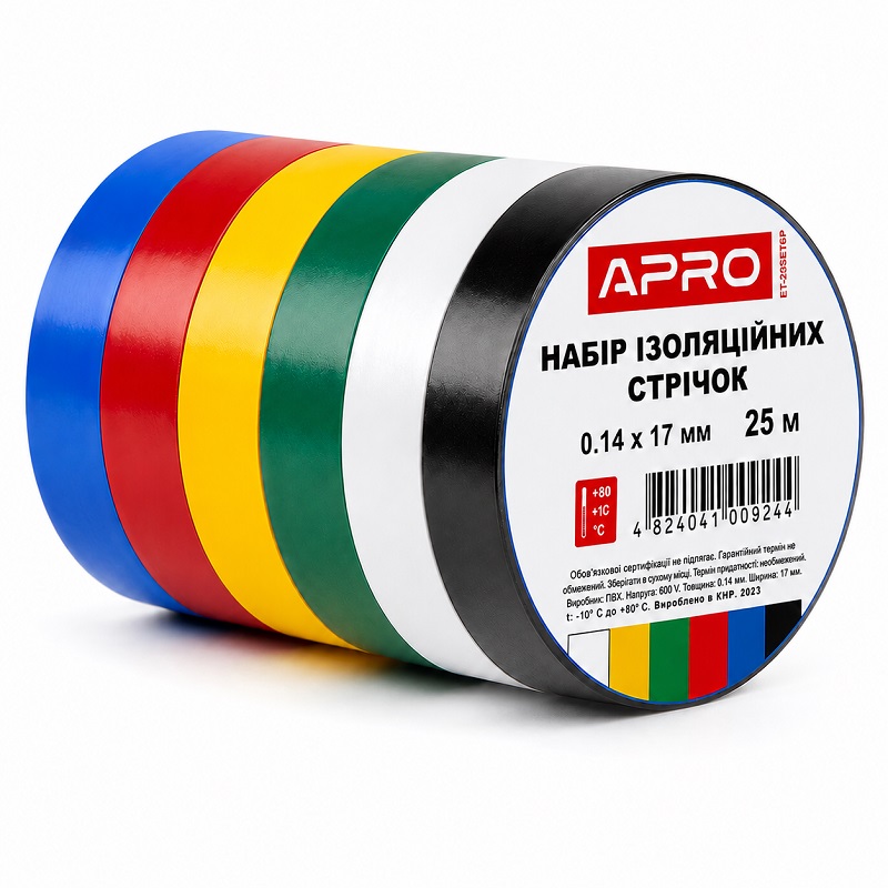 Набор лент изоляционных 6 штук (0.14 мм × 17 мм × 25 м), Apro