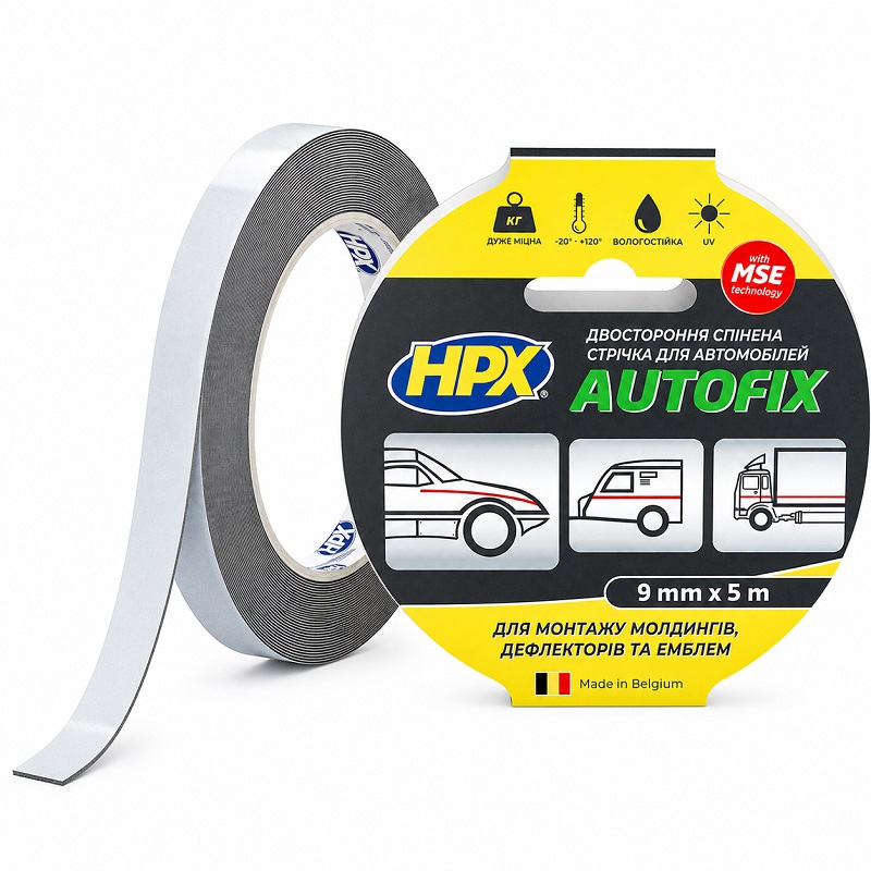 Скотч двухсторонний 9 мм × 1.05 мм × 5 метров универсальный, HPX Autofix