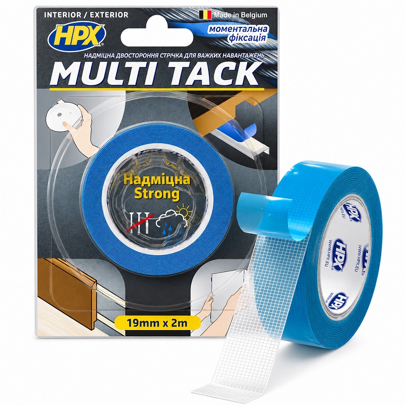 Скотч двосторонній 19 мм × 800 мкм × 5 метрів для высоких нагрузок, HPX Multi Tack