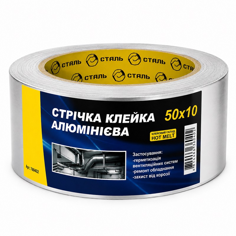 Скотч алюмінієвий 50 мм × 10 метрів сірий, Сталь