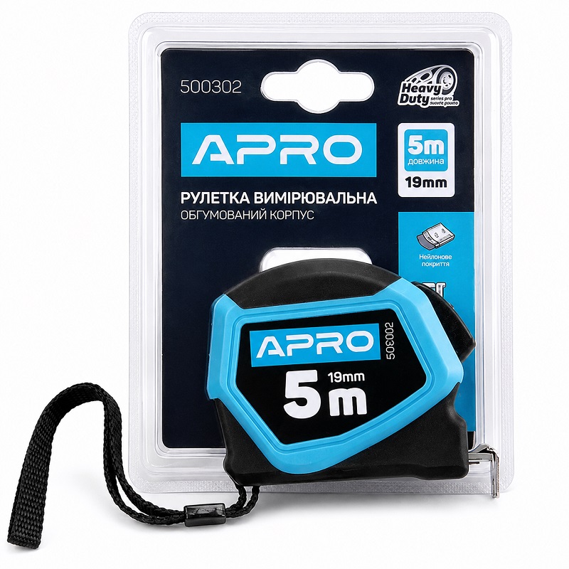 Рулетка измерительная 19 мм × 5 метров обрезиненная с автостопом, Apro