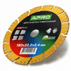 Диск алмазний відрізний універсальний 180 × 2,4 × 22,2 мм Apro Pro