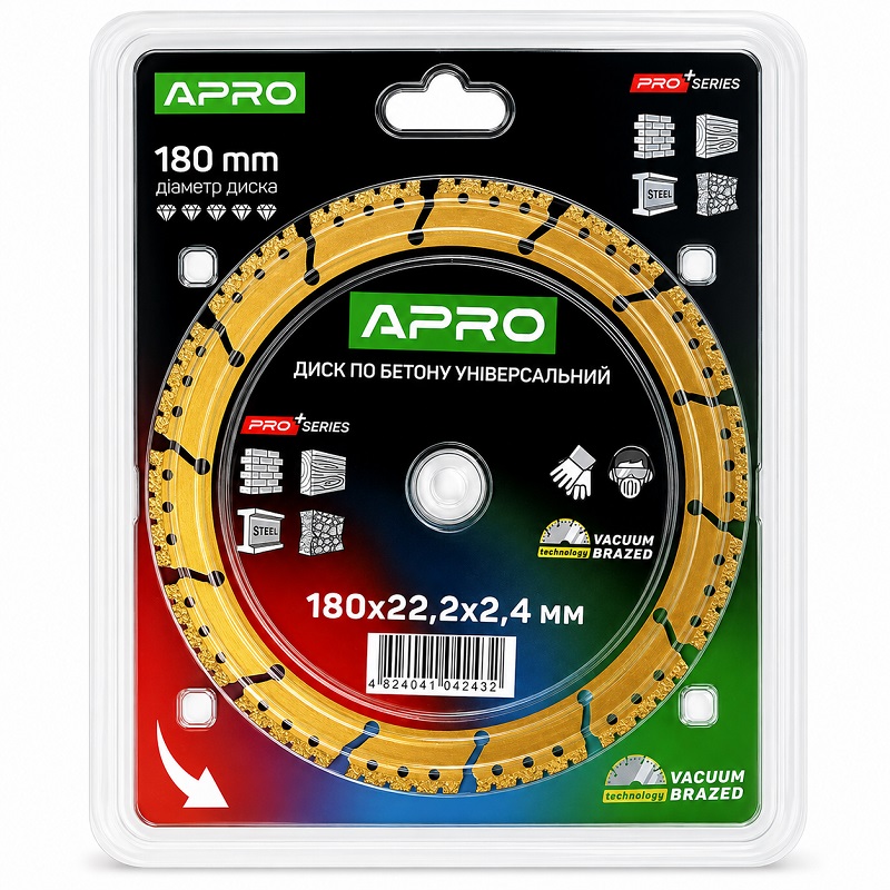 Диск алмазний відрізний універсальний 180 × 2,4 × 22,2 мм Apro Pro