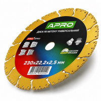 Диск алмазний відрізний універсальний 230 × 2,5 × 22,2 мм Apro Pro