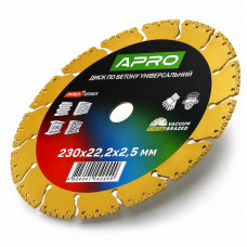 Диск алмазний відрізний універсальний 230 × 2,5 × 22,2 мм Apro Pro