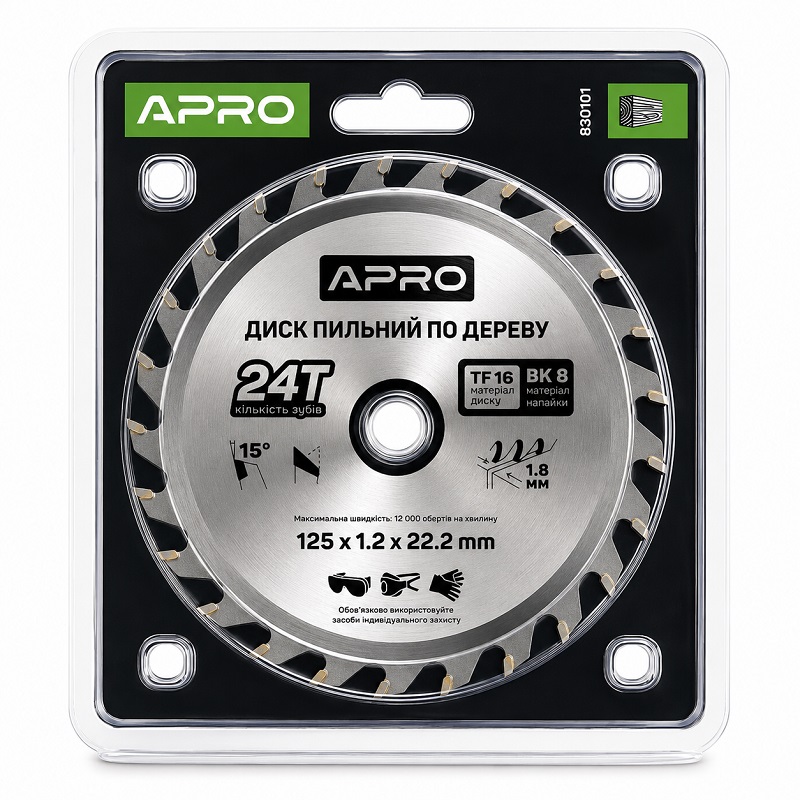  Диск пильний по дереву 125 × 1,2 × 22,2 мм 24 зуби Apro