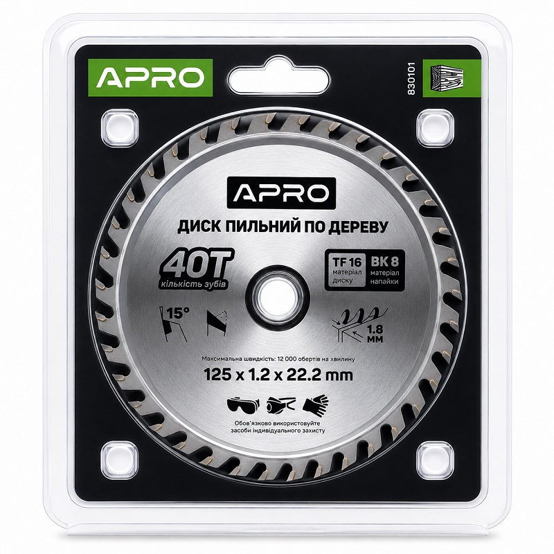  Диск пильний по дереву 125 × 1,2 × 22,2 мм 40 зубців Apro