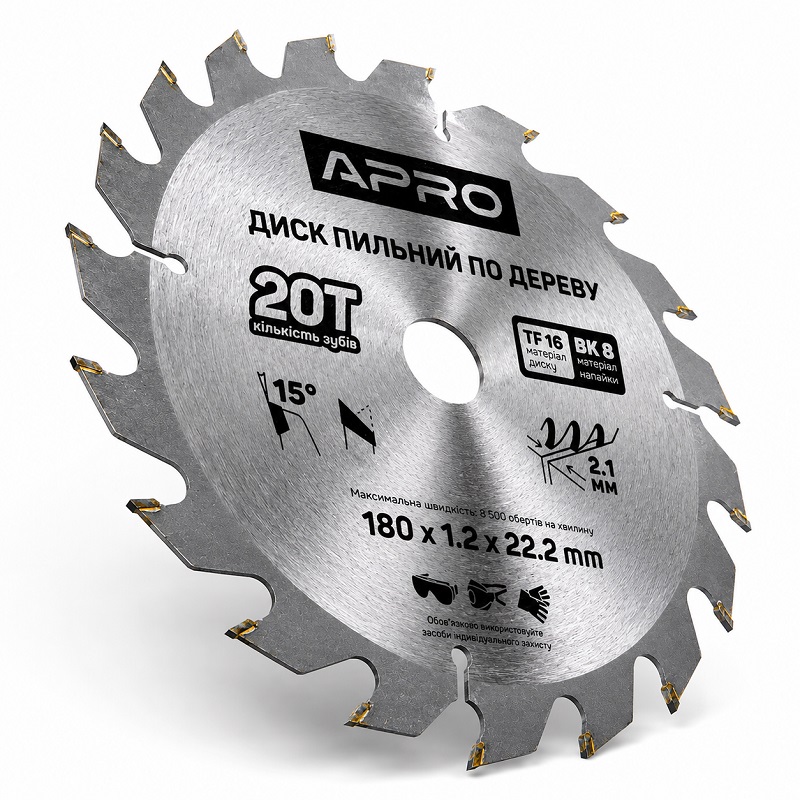  Диск пильний по дереву 180 × 1,2 × 22,2/20 мм 20 зубців Apro