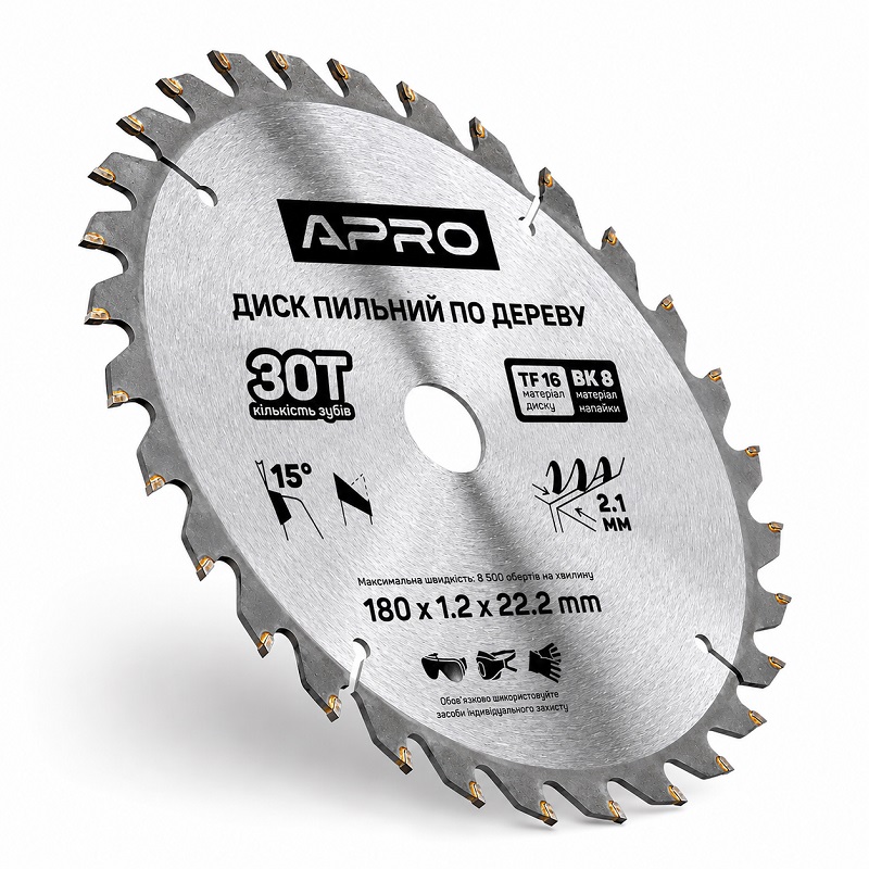  Диск пильний по дереву 180 × 1,2 × 22,2/20 мм 30 зубців Apro
