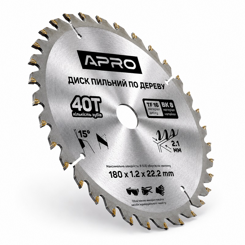  Диск пильний по дереву 180 × 1,2 × 22,2/20 мм 40 зубців Apro
