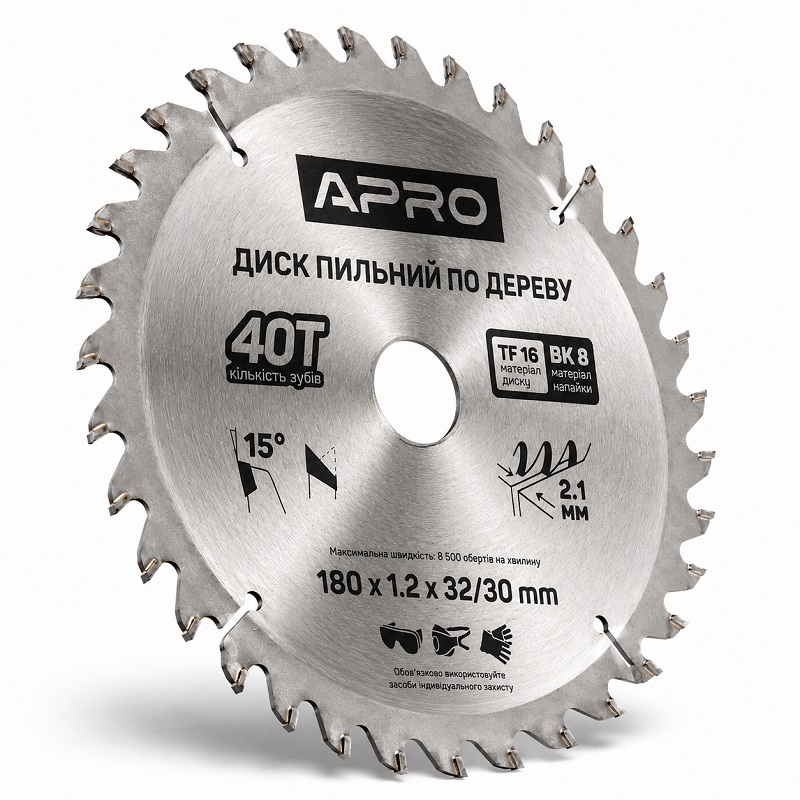  Диск пильний по дереву 180 × 1,2 × 32/30 мм 40 зубців Apro
