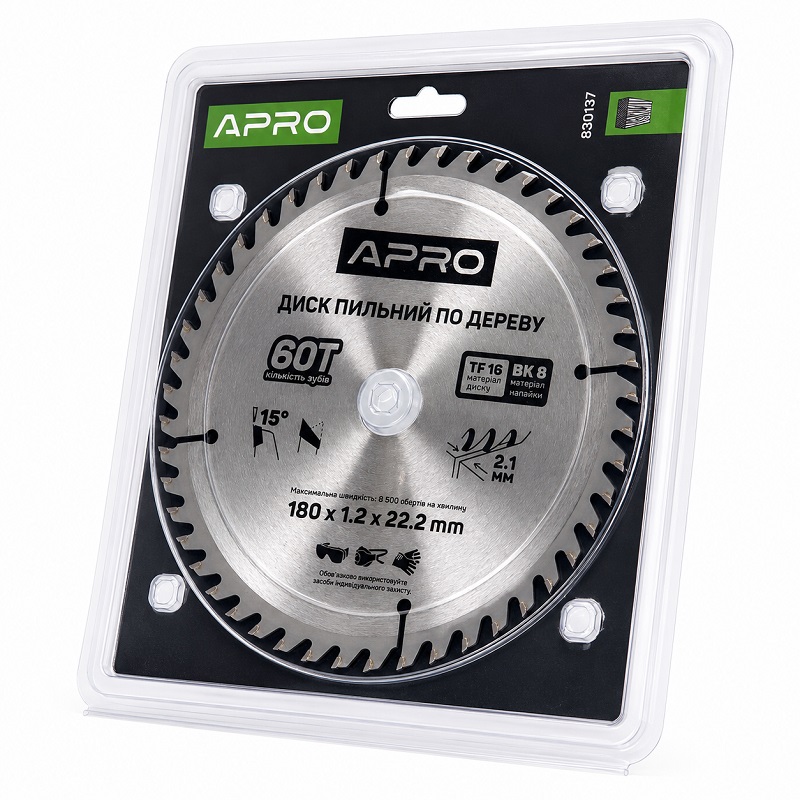  Диск пильний по дереву 180 × 1,2 × 22,2/20 мм 60 зубців Apro