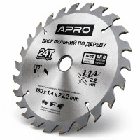  Диск пильний по дереву 180 × 1,4 × 22,2 мм 24 зуби Apro