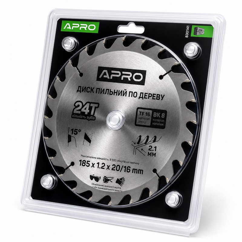  Диск пильний по дереву 185 × 1,2 × 20/16 мм 24 зуби Apro
