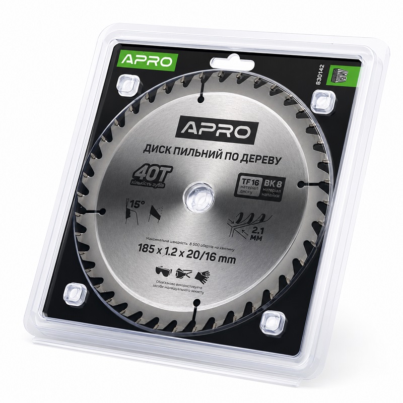  Диск пильний по дереву 185 × 1,2 × 20/16 мм 40 зубців Apro