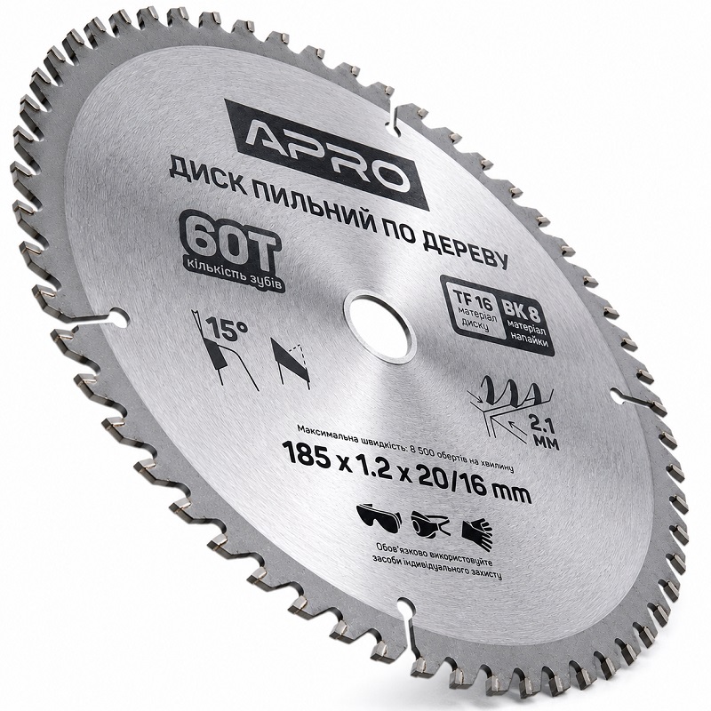  Диск пильний по дереву 185 × 1,2 × 20/16 мм 60 зубців Apro