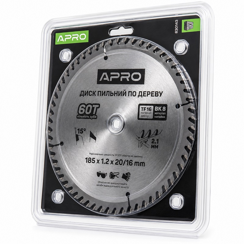  Диск пильний по дереву 185 × 1,2 × 20/16 мм 60 зубців Apro