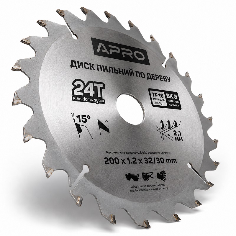  Диск пильний по дереву 200 × 1,2 × 32/30 мм 24 зуби Apro