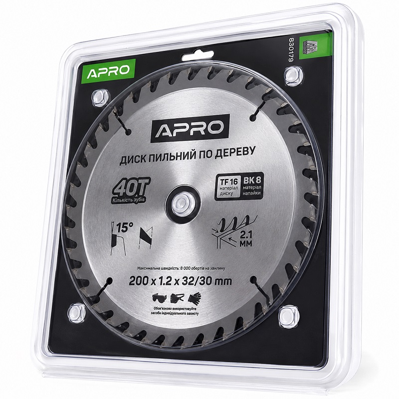  Диск пильний по дереву 200 × 1,2 × 32/30 мм 40 зубців Apro
