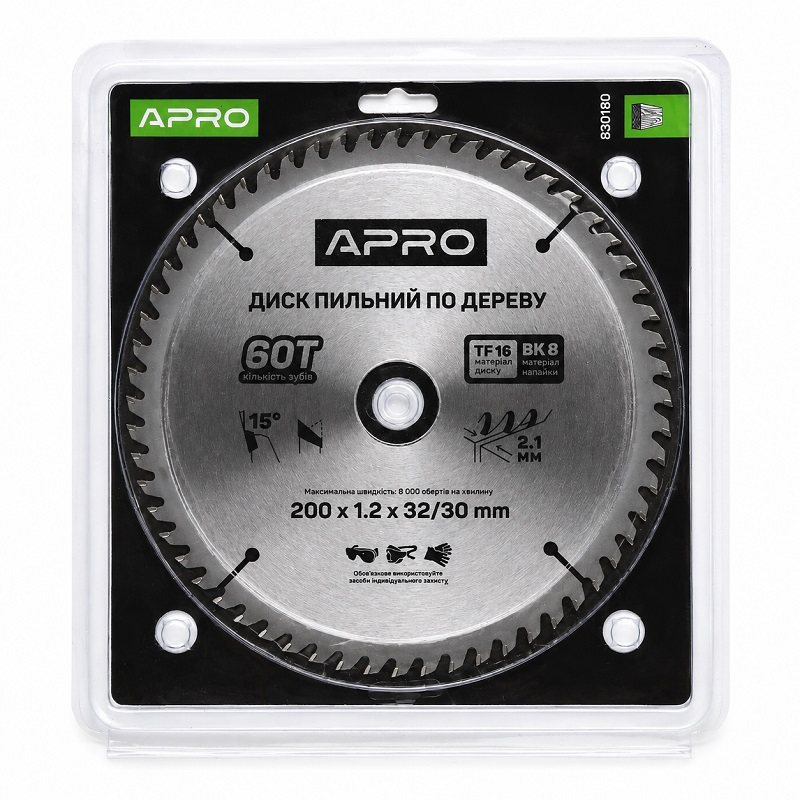  Диск пильний по дереву 200 × 1,2 × 32/30 мм 60 зубців Apro