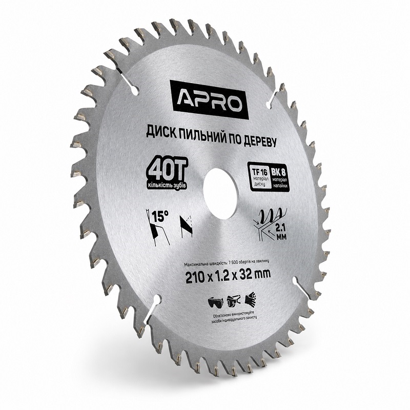 Диск пильний по дереву 210 × 1,2 × 32/30 мм 40 зубців Apro
