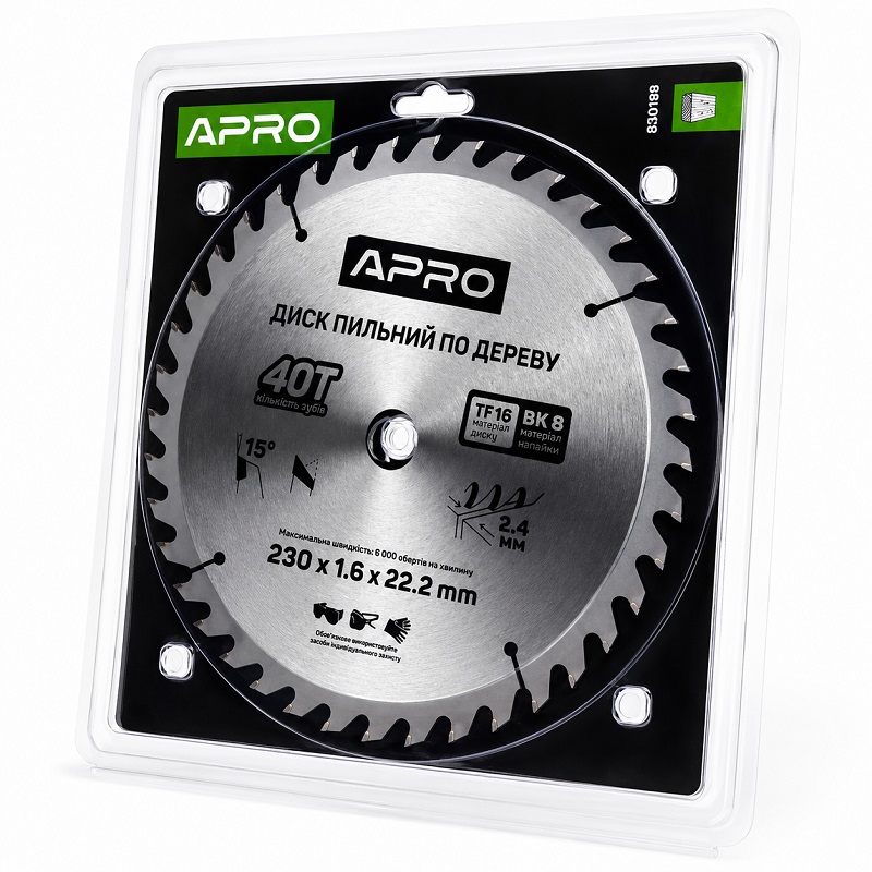  Диск пильний по дереву 230 × 1,6 × 22,2 мм 40 зубців Apro