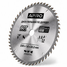  Диск пильний по дереву 230 × 1,6 × 22,2 мм 60 зубців Apro