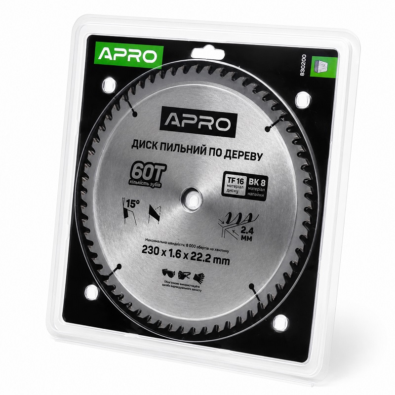  Диск пильний по дереву 230 × 1,6 × 22,2 мм 60 зубців Apro