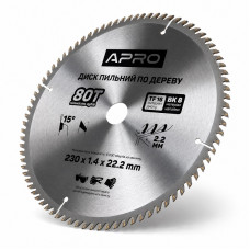  Диск пильний по дереву 230 × 1,4 × 22/20 мм 80 зубців Apro