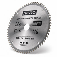  Диск пильний по дереву 230 × 1,4 × 32/30 мм 60 зубців Apro