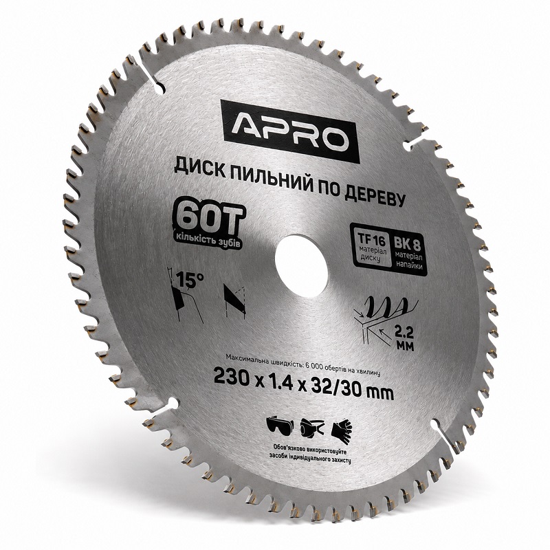  Диск пильний по дереву 230 × 1,4 × 32/30 мм 60 зубців Apro