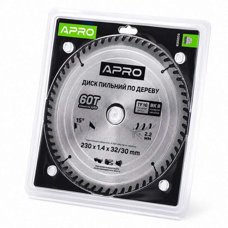  Диск пильний по дереву 230 × 1,4 × 32/30 мм 60 зубців Apro