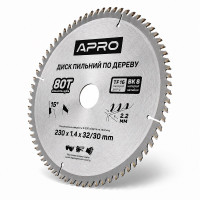  Диск пильний по дереву 230 × 1,4 × 32/30 мм 80 зубців Apro