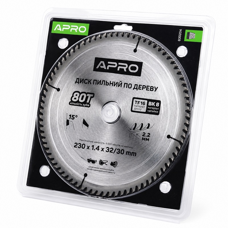  Диск пильний по дереву 230 × 1,4 × 32/30 мм 80 зубців Apro