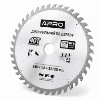  Диск пильний по дереву 250 × 1,5 × 32/30 мм 40 зубців Apro