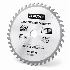 Диск пильний по дереву 250 × 1,5 × 32/30 мм 40 зубців Apro