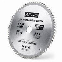  Диск пильний по дереву 250 × 1,5 × 32/30 мм 80 зубців Apro