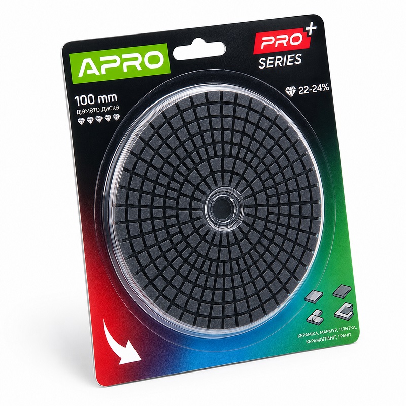 Круг алмазный шлифовальный P100 100 мм на липучке Apro Pro