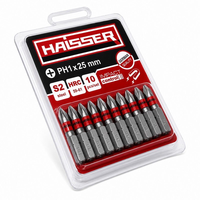 Набор бит PH1 × 25 мм Haisser, 10 штук в упаковке