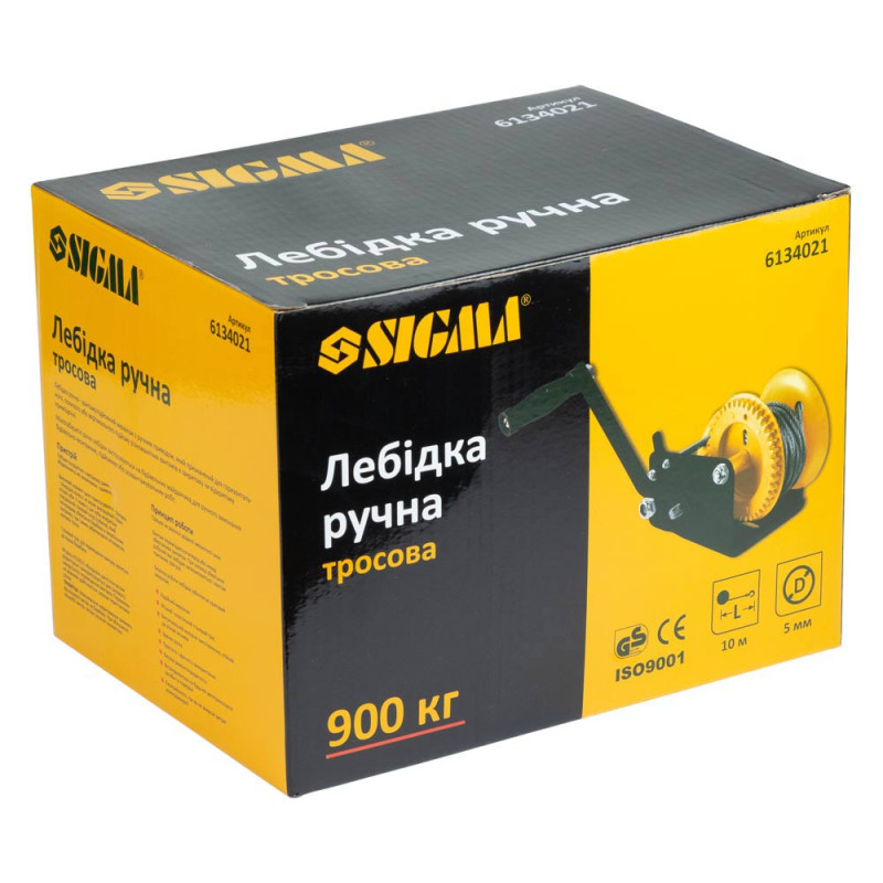 Ручна лебідка барабанна 900 кг. з сталевим тросом 5 мм × 10 метрів, Sigma